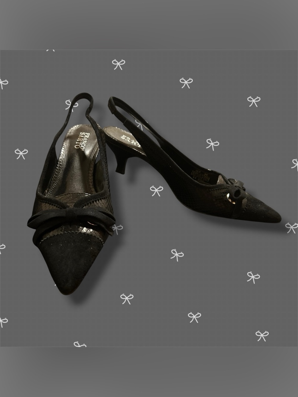 Vintage y2k Sling-back Kitten Heels with Bow Details